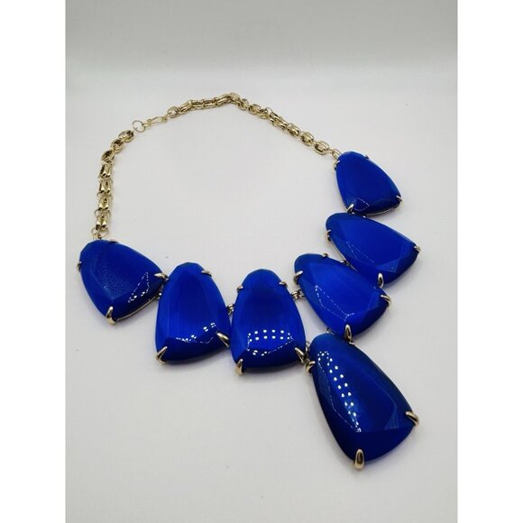 Cobalt Blue Gold Tone Chunky Statement Necklace 18” Heavy - Picture 4 of 5